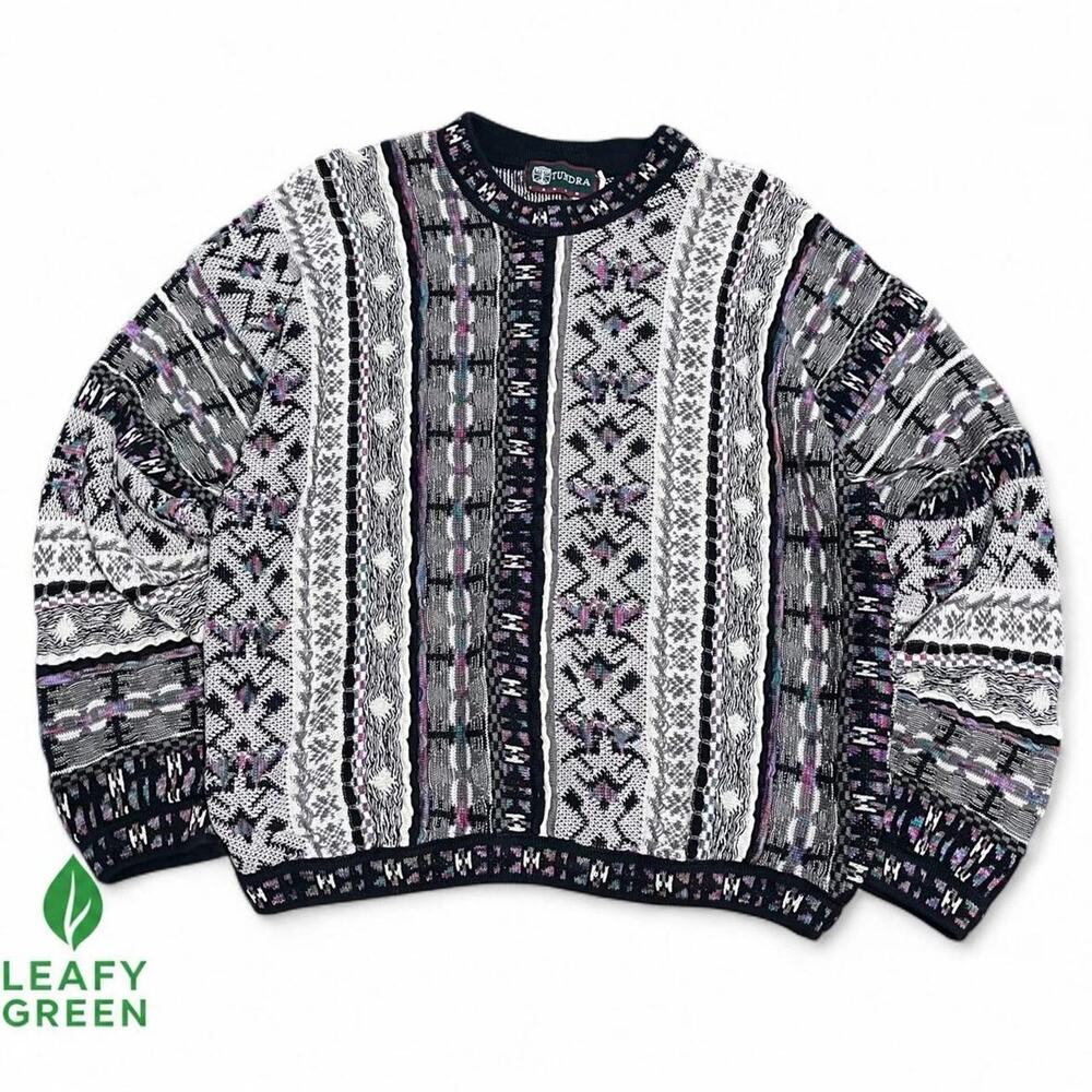 Coogi Original Blues Tundra Style 3D Knit Sweater us sz L Vintage Cotton Jumper